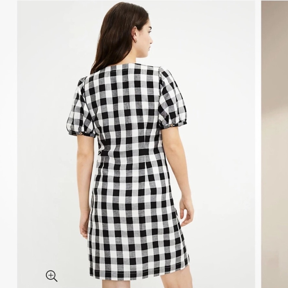LOFT Black and White Plaid Midi Dress V Neck sz10 - Picture 3 of 11